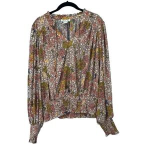 Rachel Zoe Pink and Purple Blouse with Mandarin Collar and Ruched Sleeves